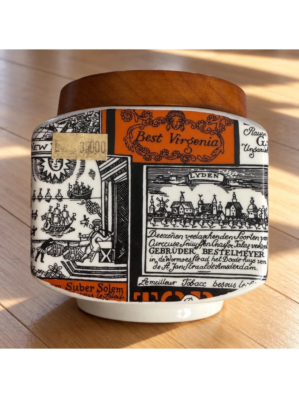 Vintage Ceramic Tobacco Jar Humidor Wooden Lid Retro European Design